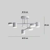 6-flammige Deckenleuchte aus Eisen mit 360° drehbaren Lampenfassungen