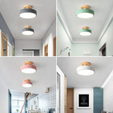 LED Deckenleuchte rund mit Holzsockel für Flur