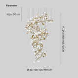 Luxuriöser Kronleuchter mit keramischen Ginkgo-Blättern für Treppen