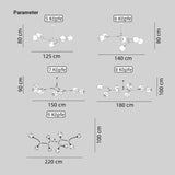 Moderner LED Glas Kronleuchter mit verstellbaren Lampenköpfen