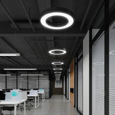 Schwarze LED Pendelleuchte mit Ringdesign dimmbar für Büro