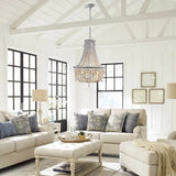 Retro Weiße Kronleuchter mit Holzperlen