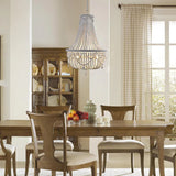 Retro Weiße Kronleuchter mit Holzperlen