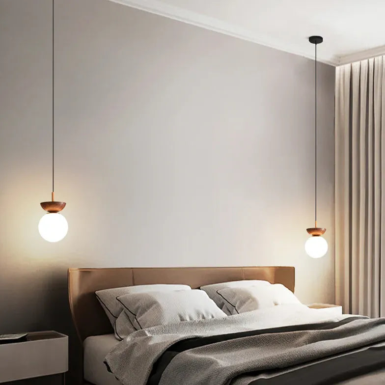 Deckenleuchte Esszimmer hängend Nordisch Holz Milchweißer Ball - Clowas.de