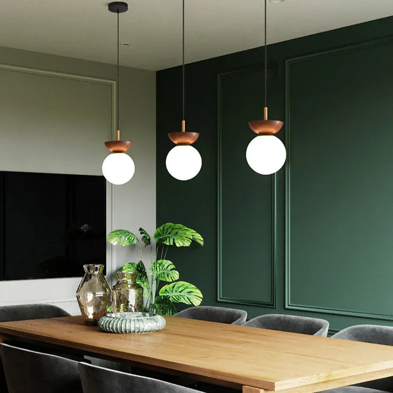 Deckenleuchte Esszimmer hängend Nordisch Holz Milchweißer Ball - Clowas.de