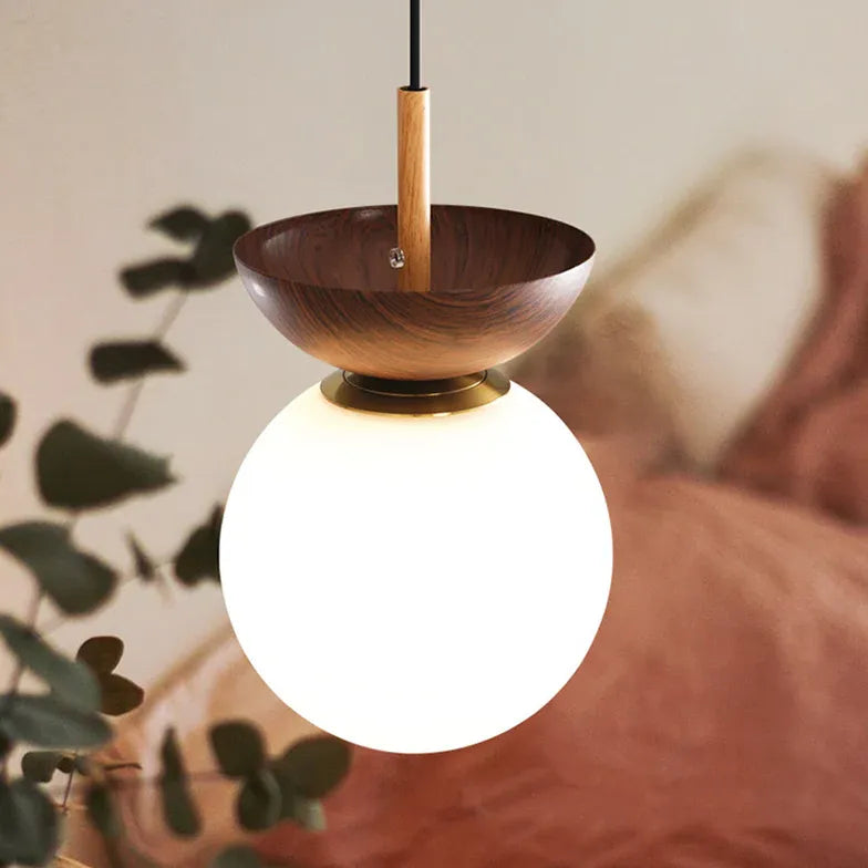 Deckenleuchte Esszimmer hängend Nordisch Holz Milchweißer Ball - Clowas.de