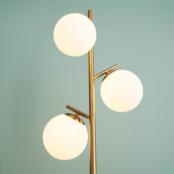Goldene Stehleuchte 3 Kugeln weiß - Clowas.de