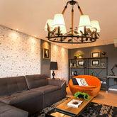 Lüster Kronleuchter im industriellen Eisenstil mit weißem Lampenschirm - Clowas.de