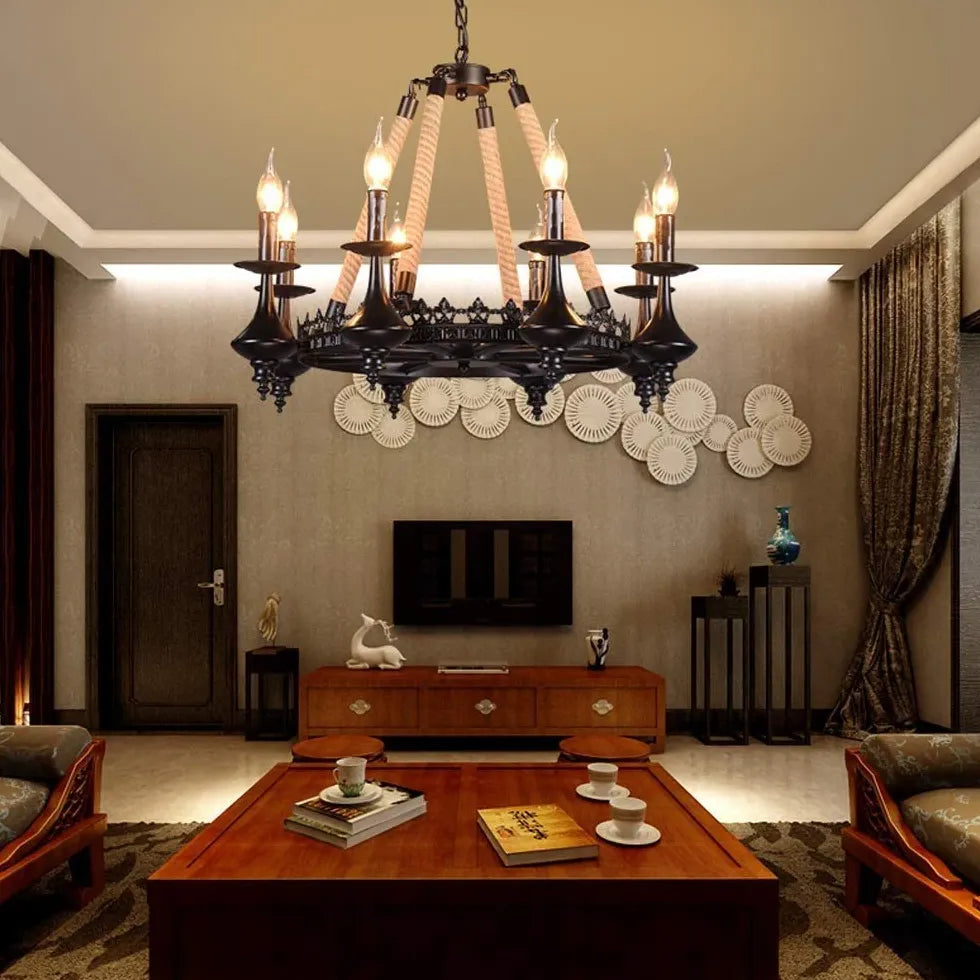 Metall Hängeleuchte im amerikanischen Seilstil mit Kerzen - Clowas.de