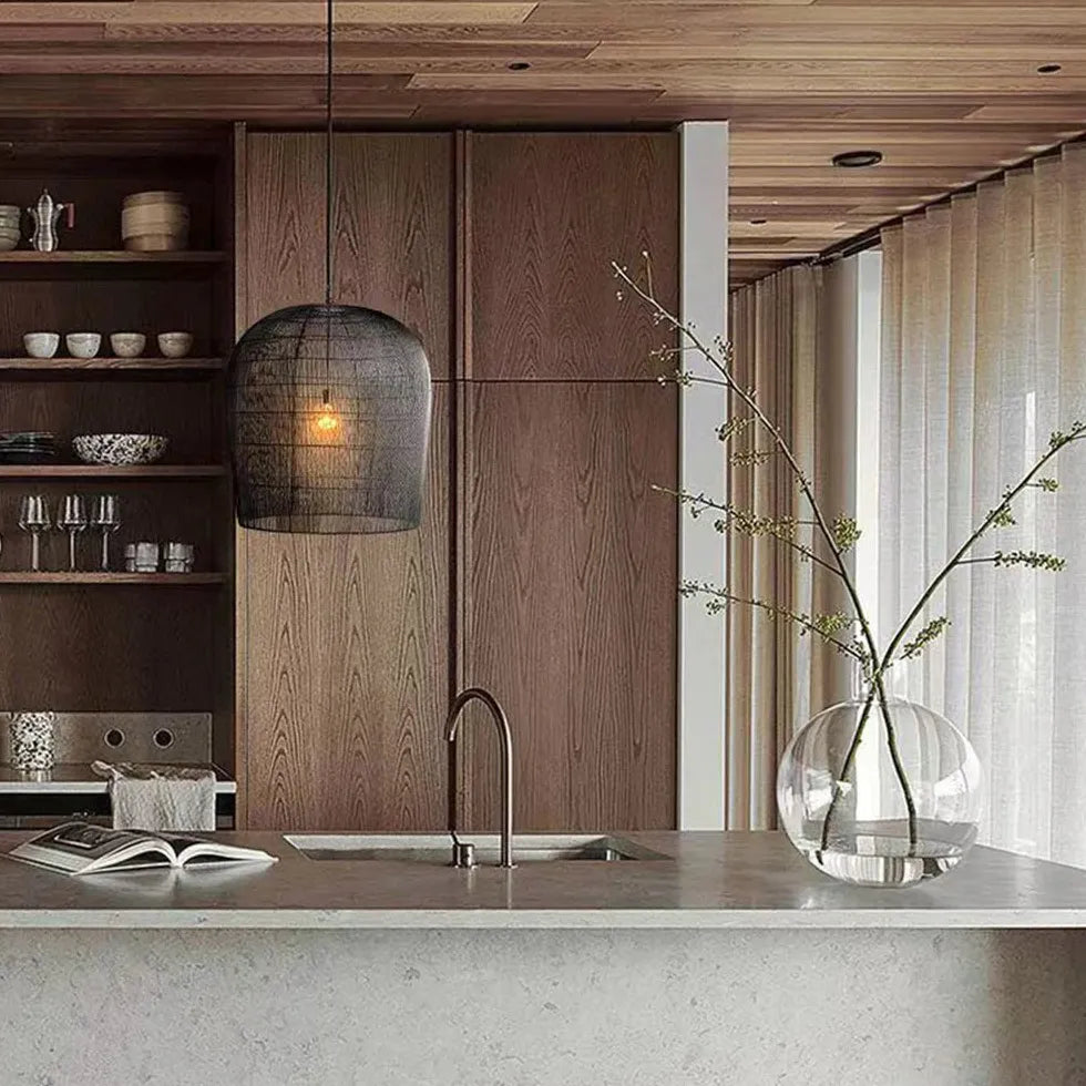 Modern Pendelleuchte Kücheninsel mit schwarzem Rattan Design - Clowas.de