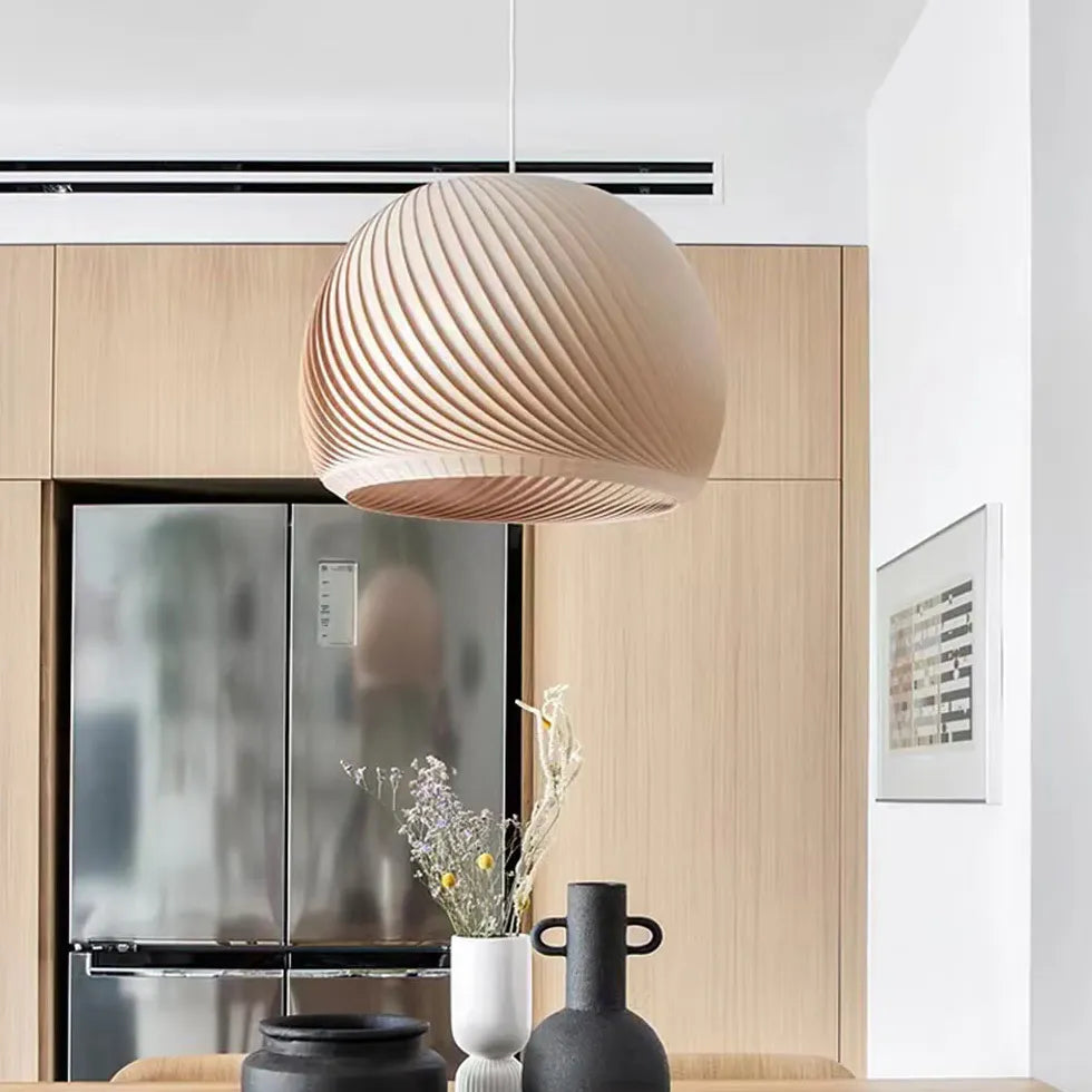 Pendelleuchte weiß Holz japanischer minimalistischer Esszimmerstil - Clowas.de