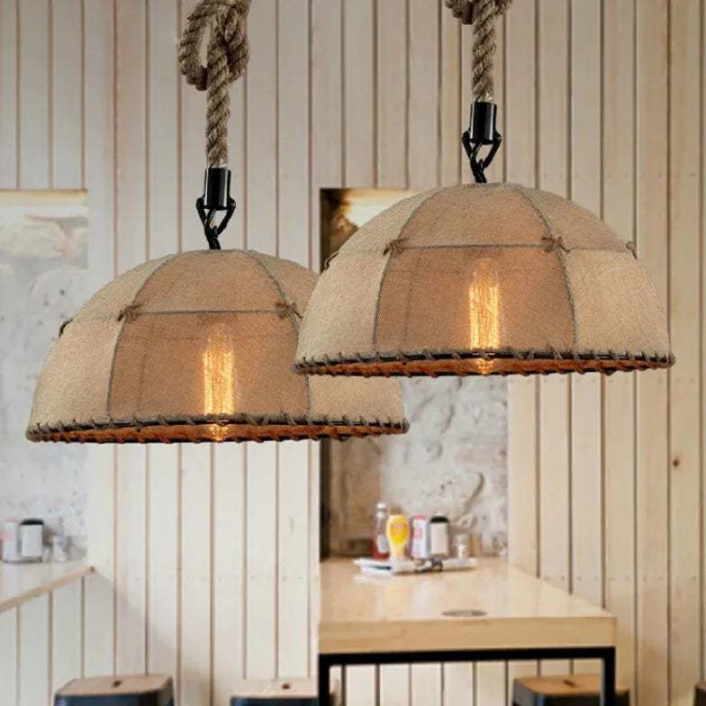 Pendelleuchte Stoff Beige Vintage Stoffdesign mit Seil - Clowas.de