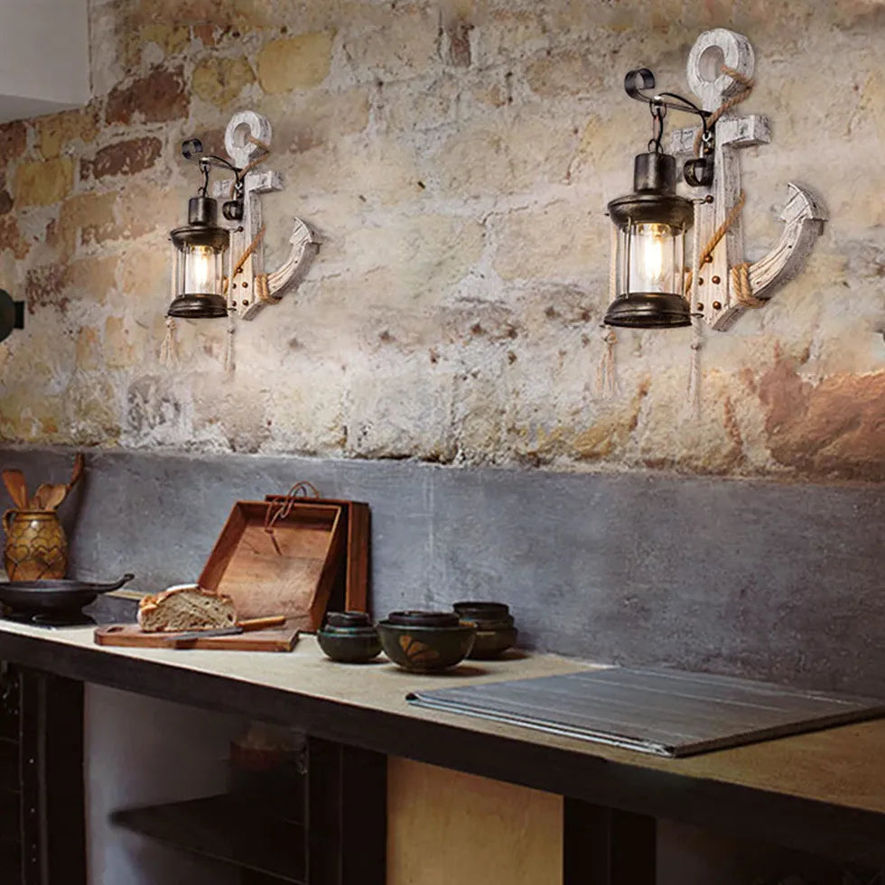 wandleuchte vintage holz rustikales amerikanisches Laternen - Clowas.de