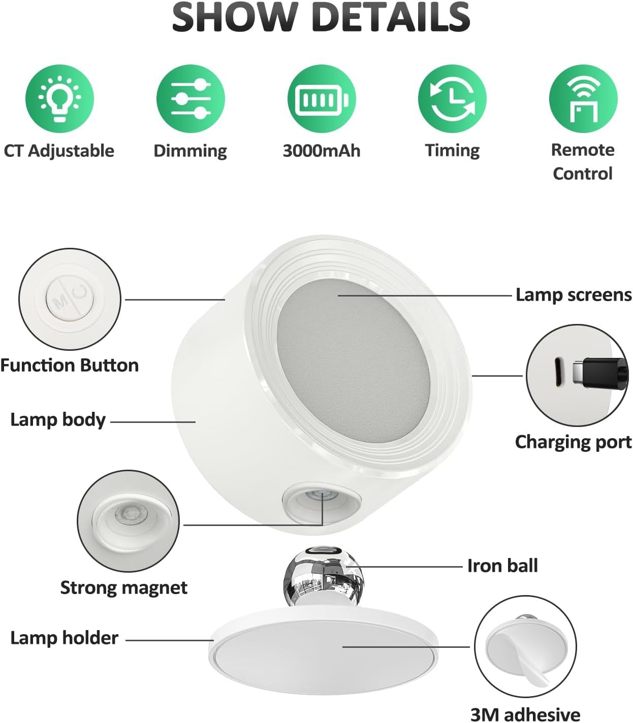 360 Rotation Free Wiring 3 Color Light