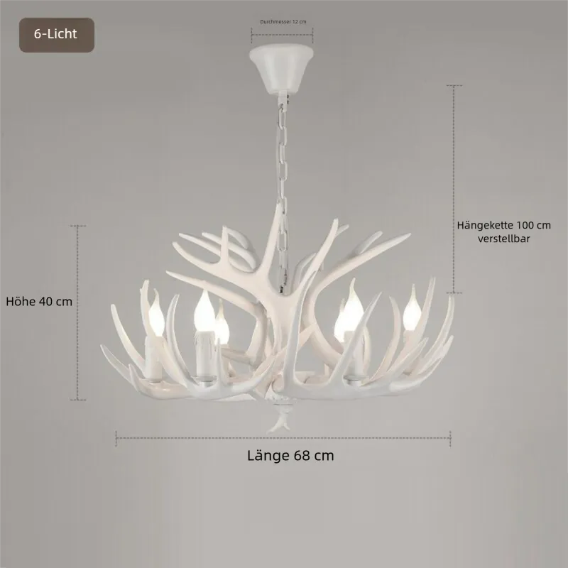 Kronleuchter im Landhausstil mit Geweih-Optik für Esszimmer