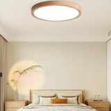 Holz LED Deckenleuchte rund flach für Schlafzimmer