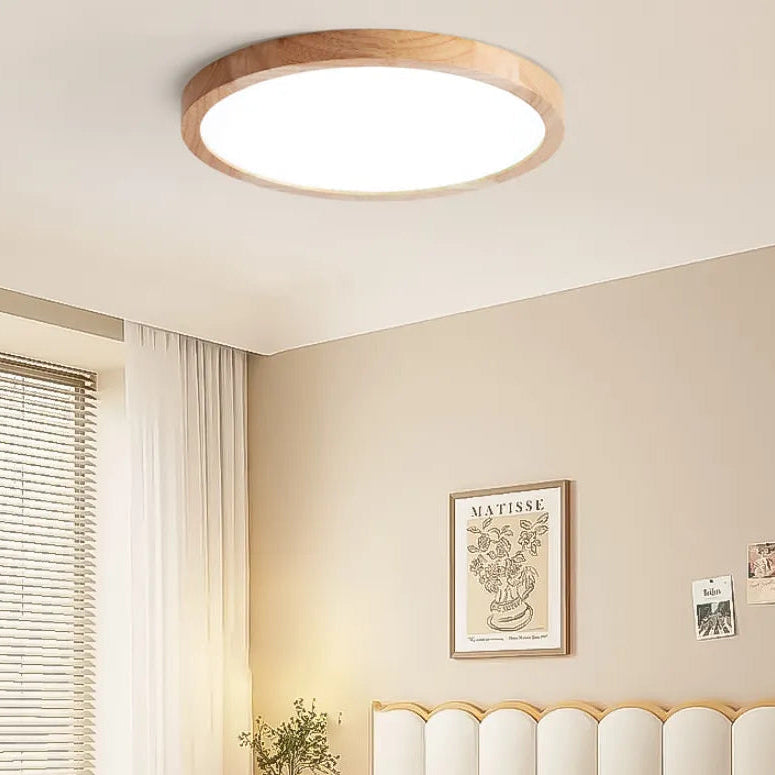 Holz LED Deckenleuchte rund flach für Schlafzimmer