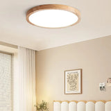 Holz LED Deckenleuchte rund flach für Schlafzimmer