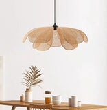 LED Pendelleuchte im Japanischen Stil aus Rattan mit Blütenform