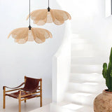 LED Pendelleuchte im Japanischen Stil aus Rattan mit Blütenform