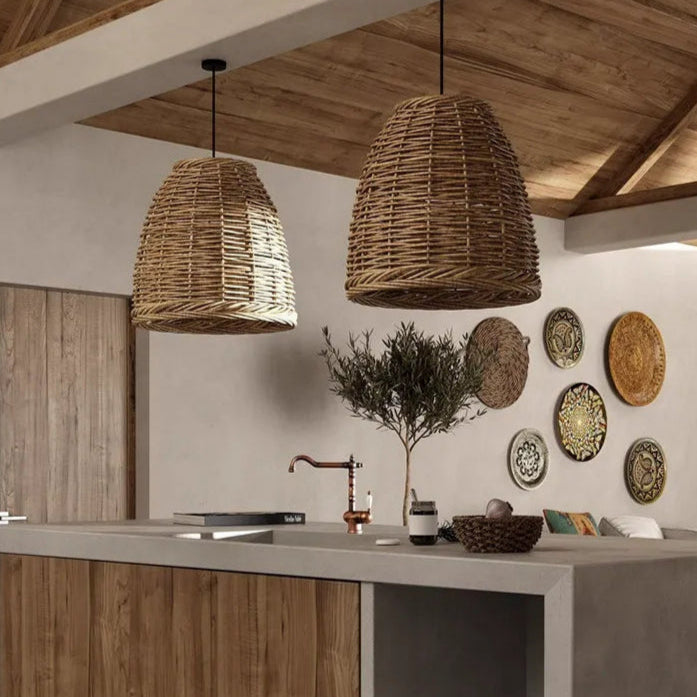 Laterne Pendelleuchte im Vintage Landhausstil aus Rattan