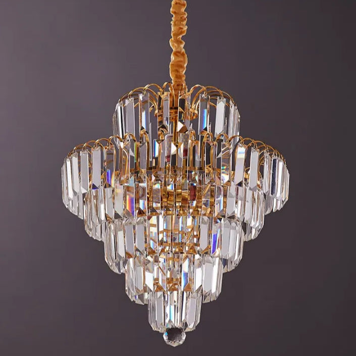 Luxuriöser Facettierter Kristall Kronleuchter mit Mehrstöckigem Design