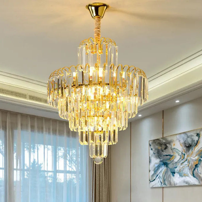 Luxuriöser Facettierter Kristall Kronleuchter mit Mehrstöckigem Design