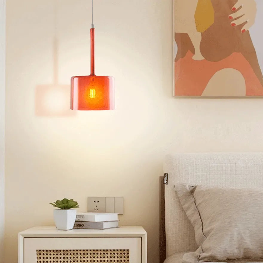 Modern Zylindrische Pendelleuchte aus Glas in Mehrfarbig für Schlafzimmer