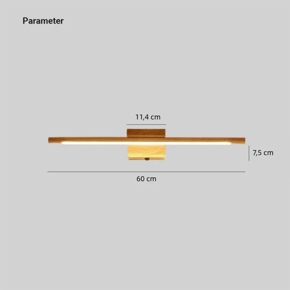 Nordische LED-Wandleuchte aus Eichenholz in länglicher Form