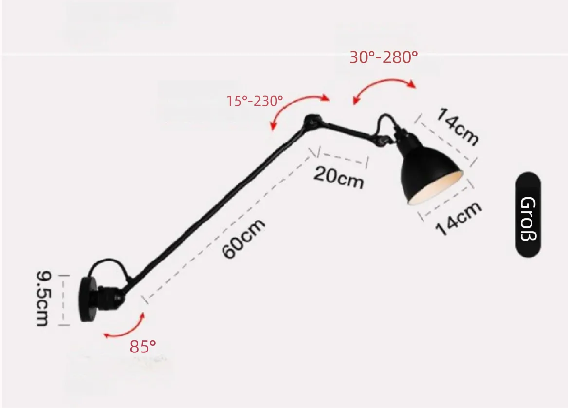 Schwarze Wandleuchte Mit Einstellbarem Arm Und Stecker
