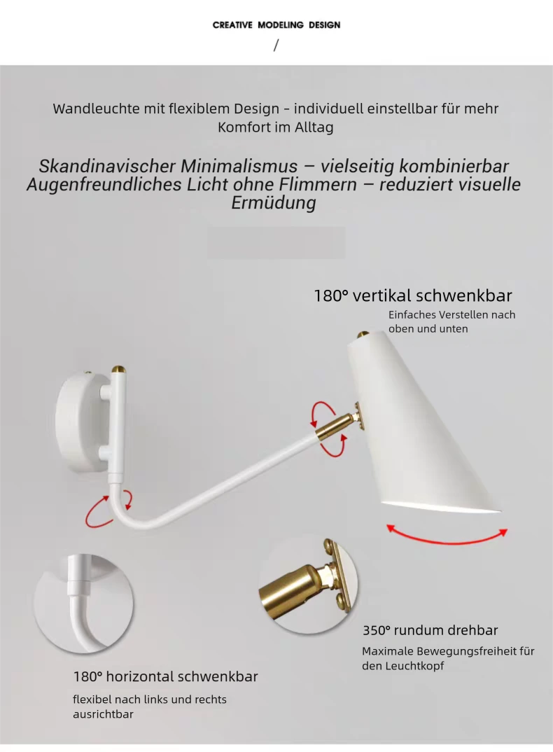 Schwenkbare Wandleuchte mit Gelenkarm Schwarz für Wohnzimmer