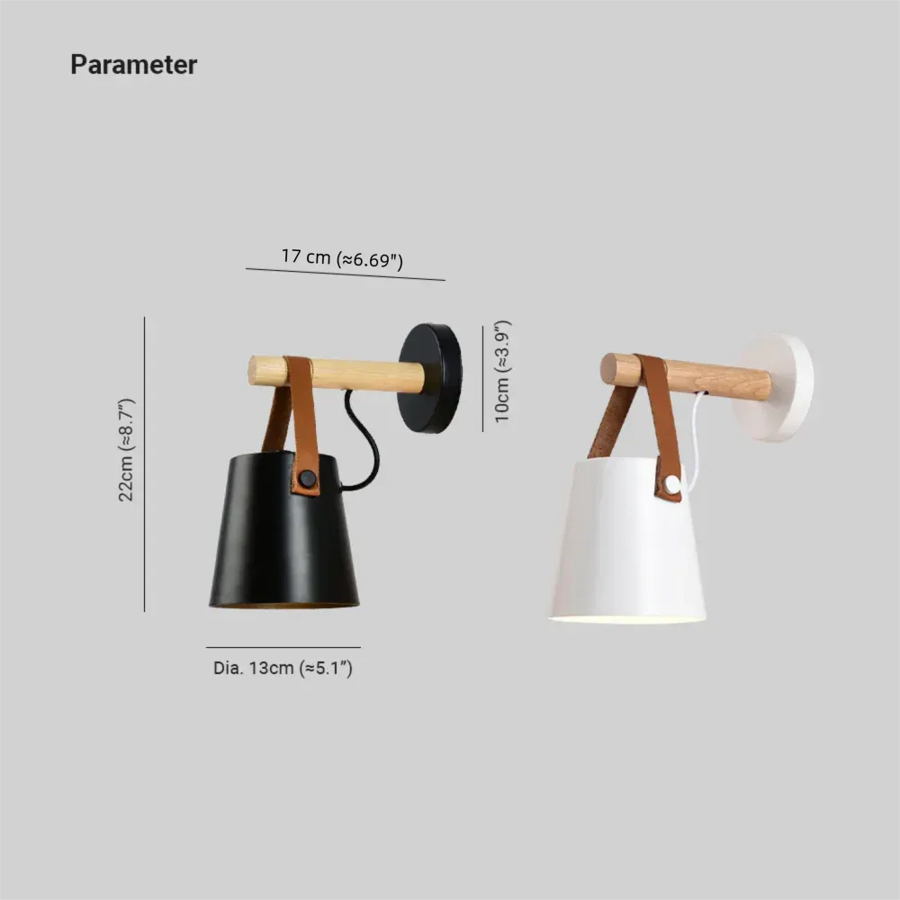 Skandi LED Wandleuchte mit konischem Schirm und Holzarm