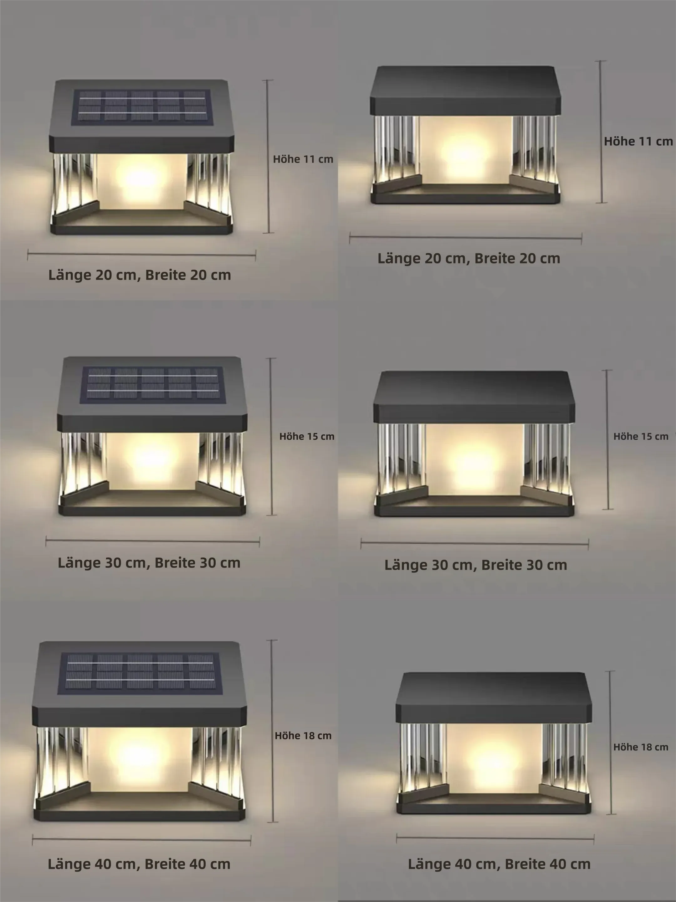 Solar LED Sockelleuchte quaderförmig in Schwarz für Garten