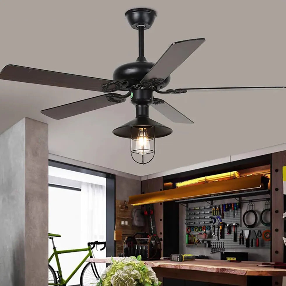 Black Metal Shade Vintage Industrial Ceiling Fan Light