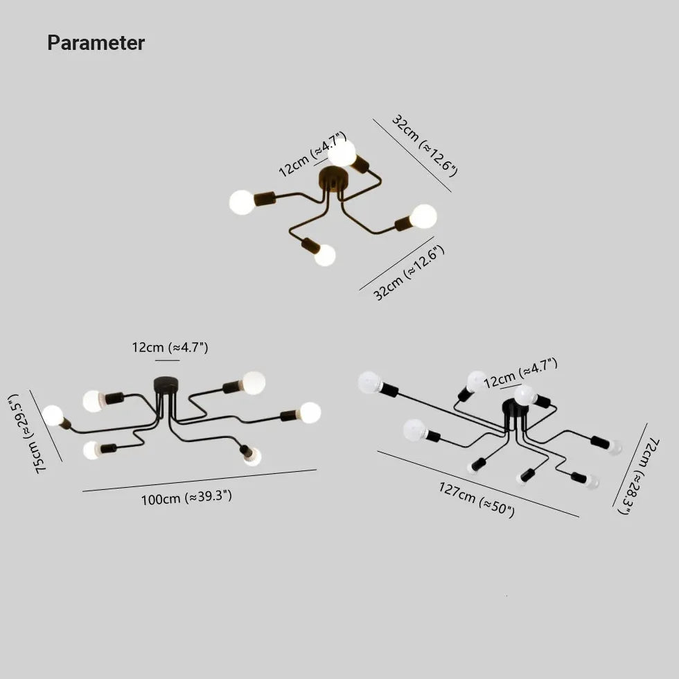 Multi-Light-Zweig-Design Black Metal Deckenleuchte