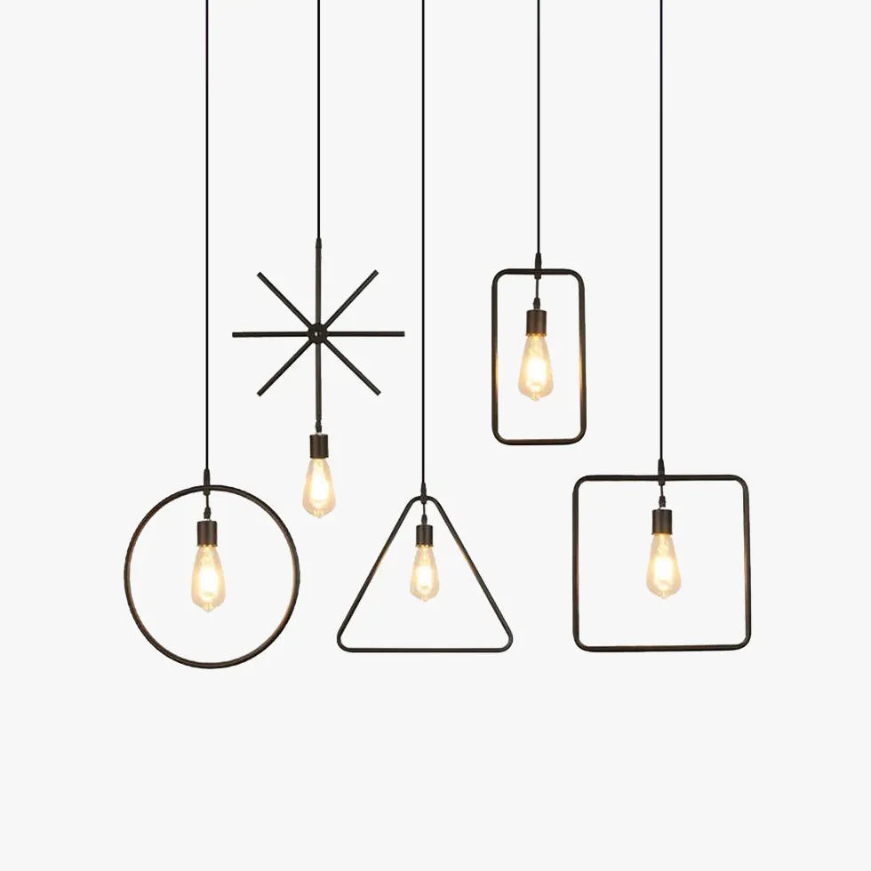 Rope Geometric Frame Black Industrial Pendant Light