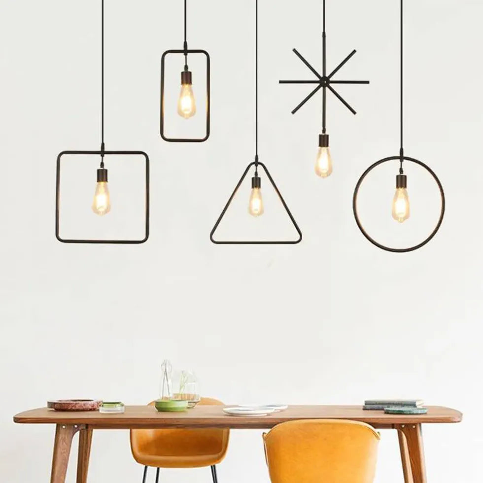 Rope Geometric Frame Black Industrial Pendant Light