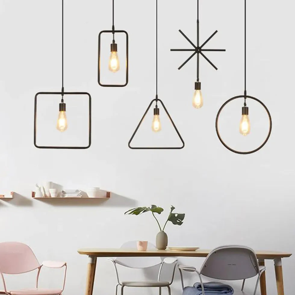 Rope Geometric Frame Black Industrial Pendant Light