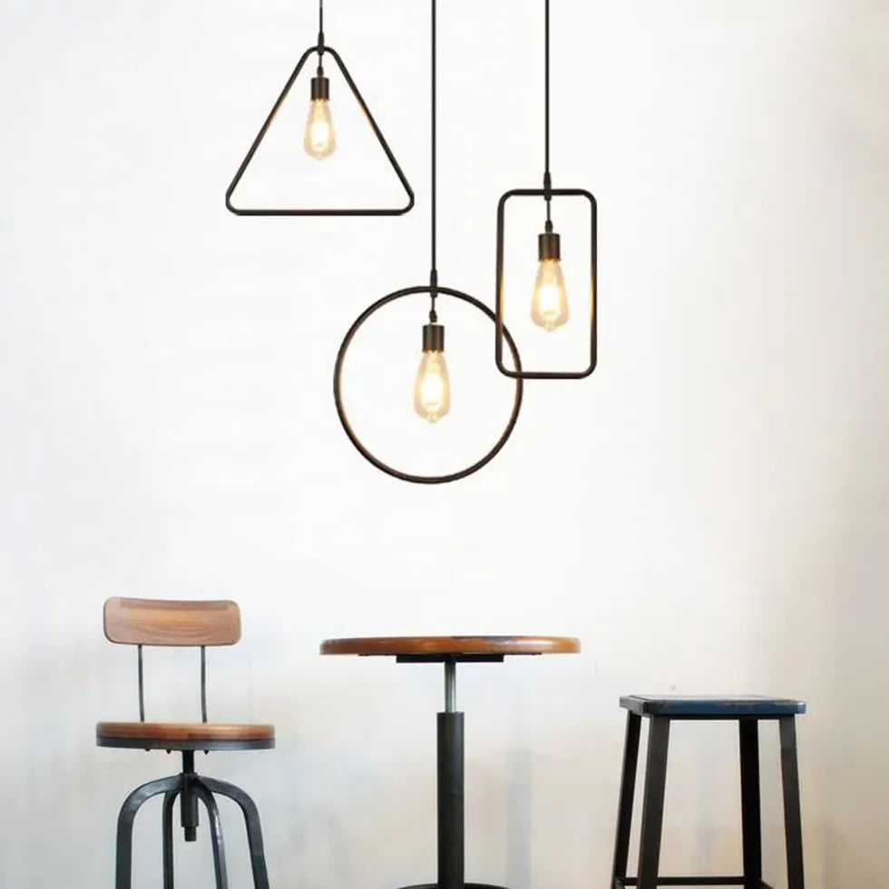 Rope Geometric Frame Black Industrial Pendant Light