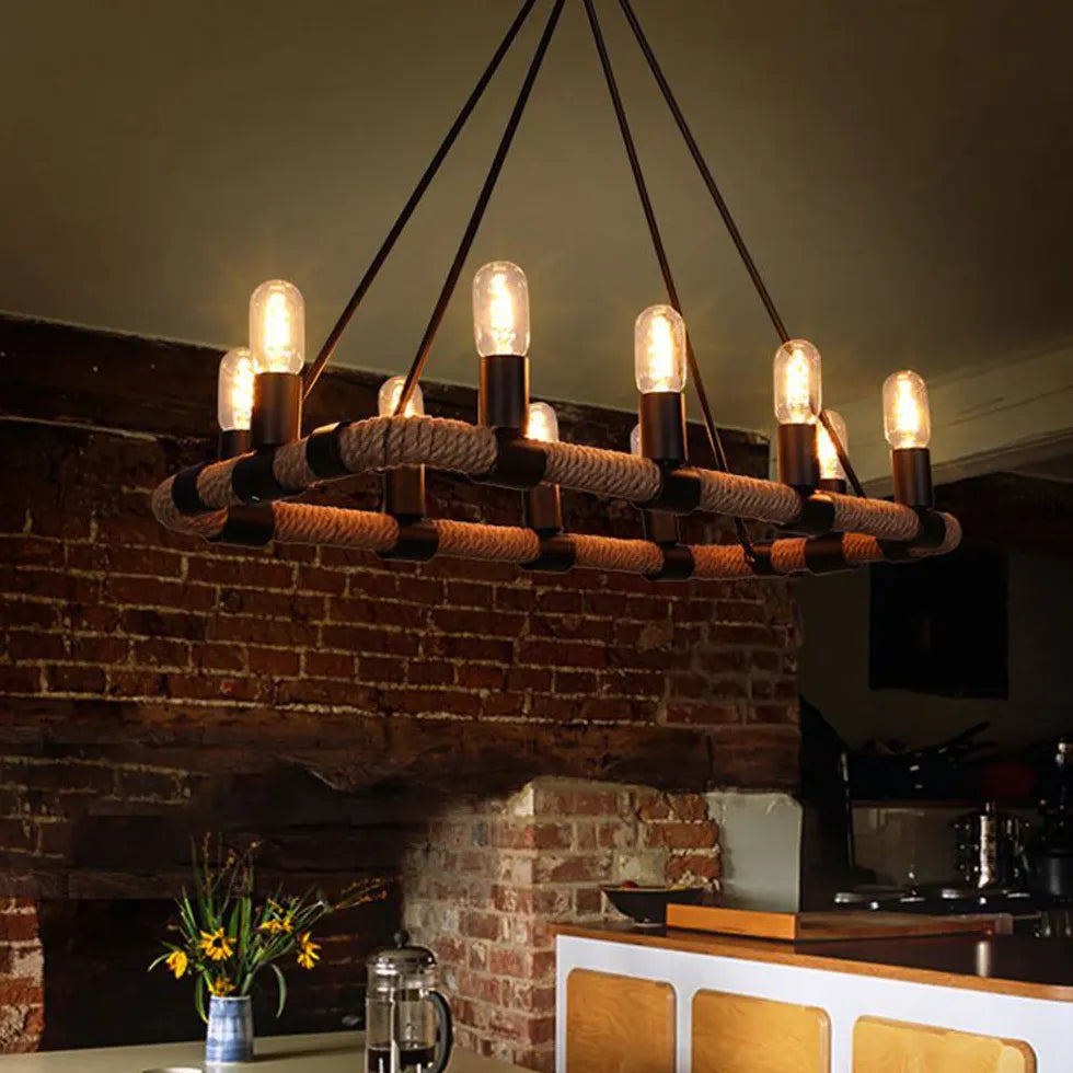 Rectangular Rope Structure Black Industrial Pendant Light