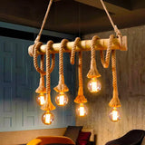 Rope Design Multi-Light Vintage Wooden Pendant Light