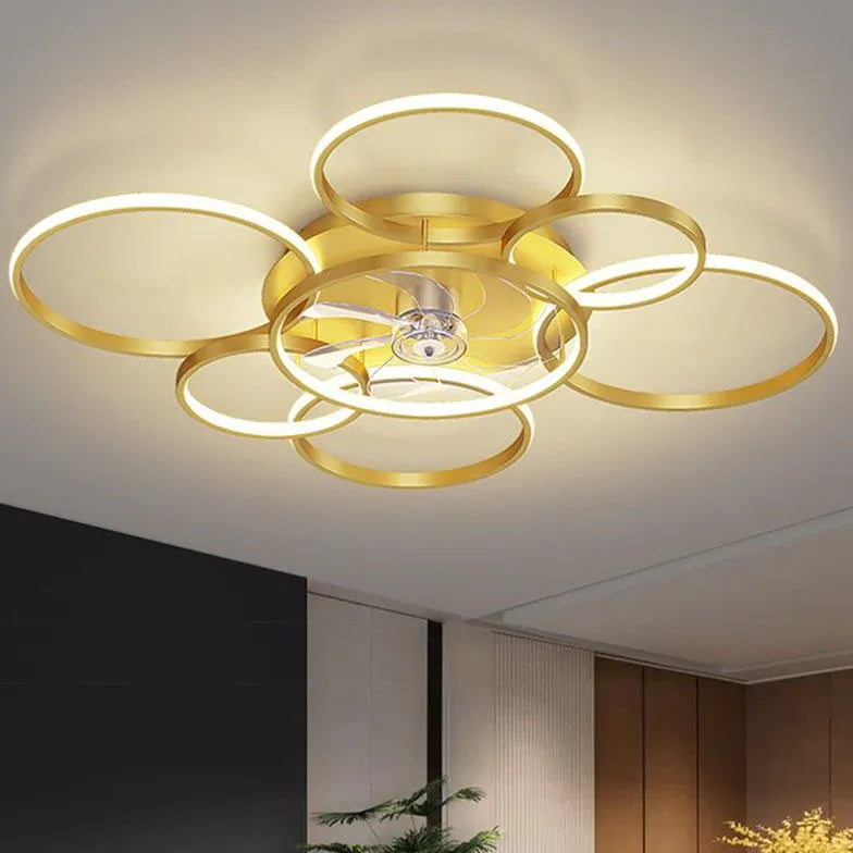 Flower Design Gold LED Modern Fan Light