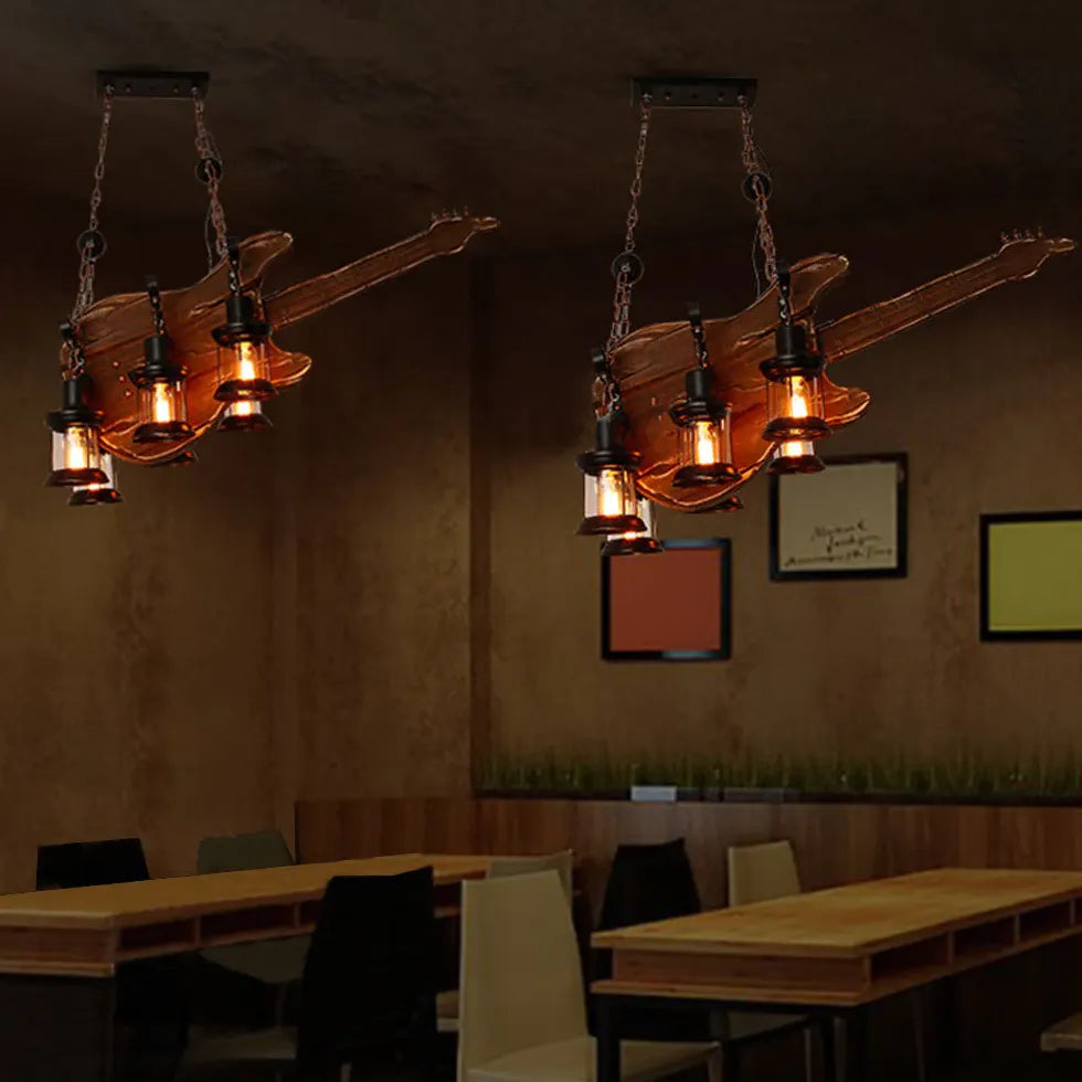 Guitar-Shaped Vintage Wood Dining Room Pendant Light