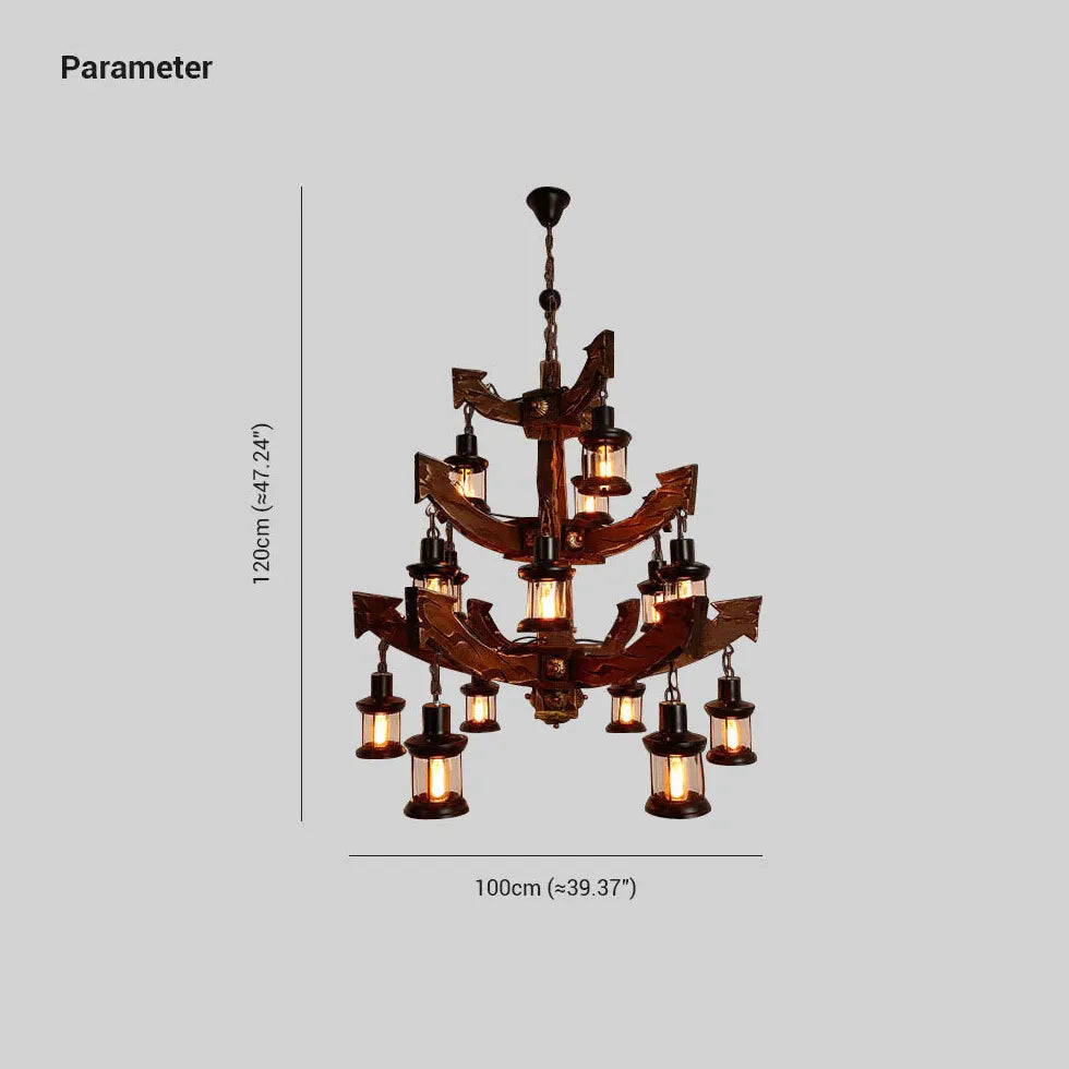 Multi-layer Wooden Vintage Structure Chandelier