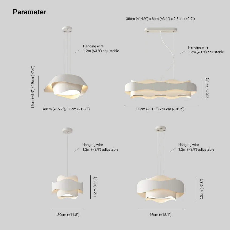 Dual-Layer Wave Design White Ess Room Anhänger Licht