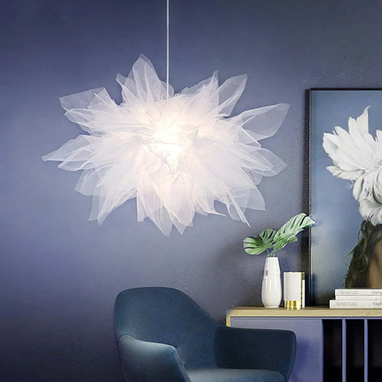 Flower-shaped Modern White Fabric Pendant Light