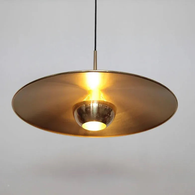 Gold Metal Disc-Shaped Vintage Pendant Light