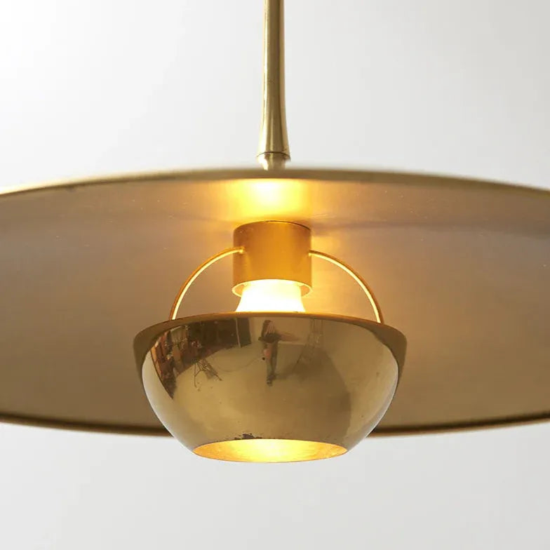 Gold Metal Disc-Shaped Vintage Pendant Light