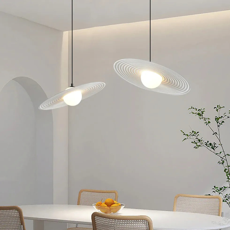 Flat Ring-shaped Lampshade White Dining Room Pendant Light