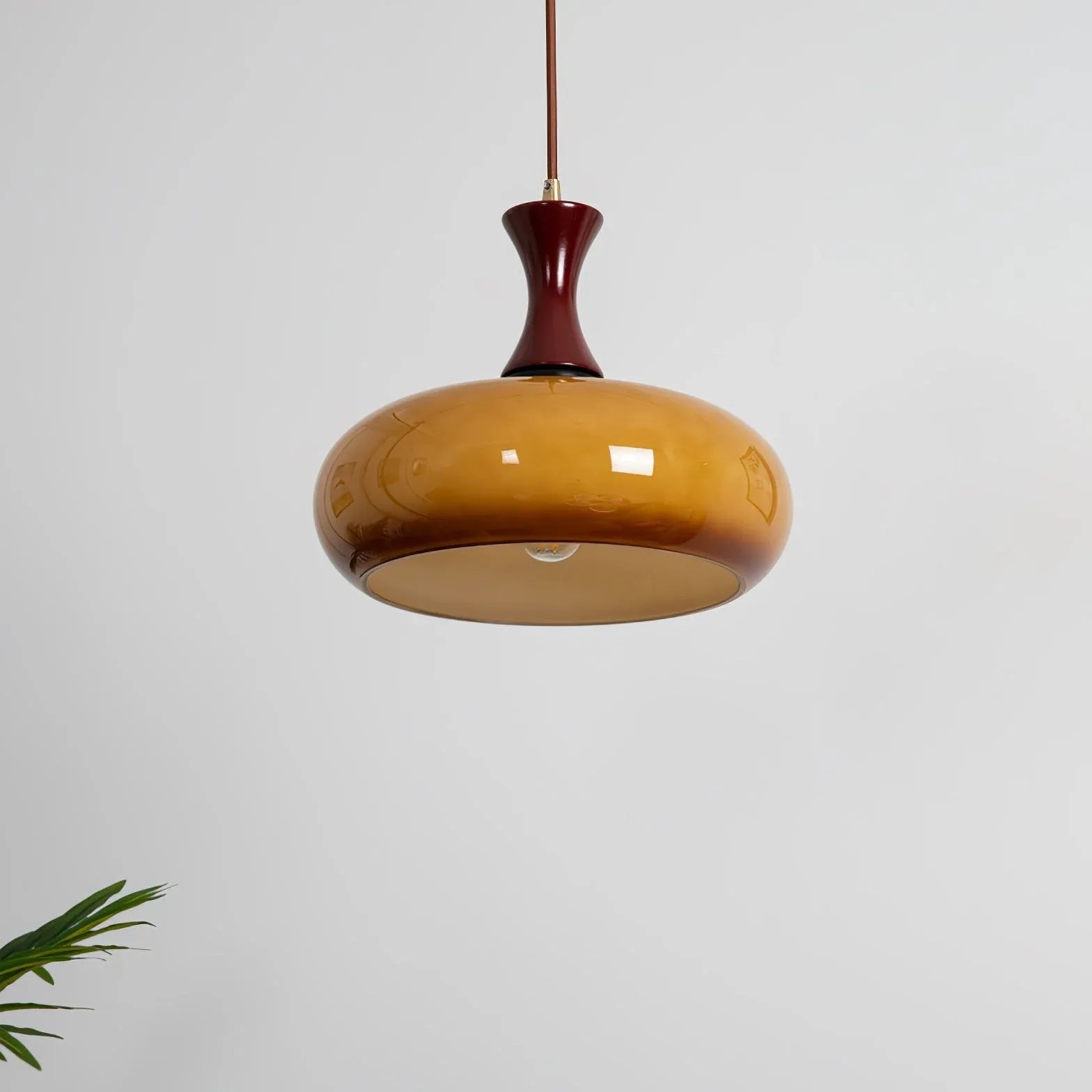 Flat Spherical Brown Glass Vintage Pendant Light